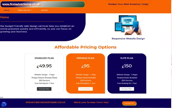 Firstadvertising Budget Website Design East Sussex UK. Special offer £49.95.